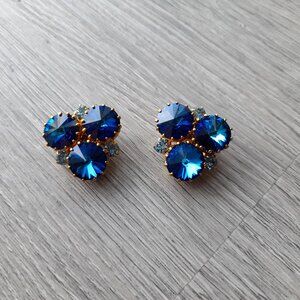 Vintage Blue Faceted Crystal Clip On Earrings Made in Austria